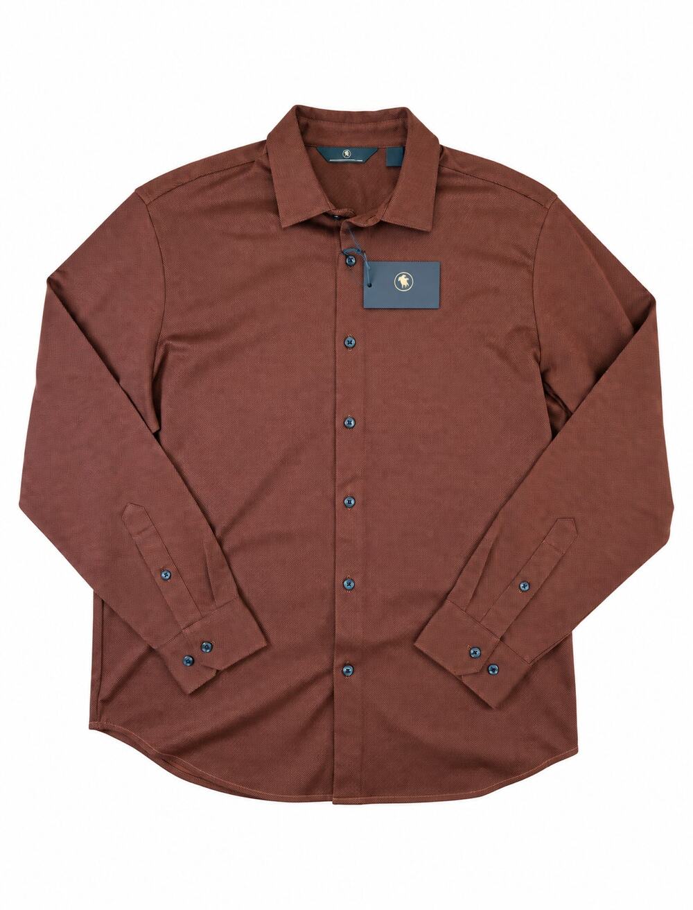 Hart Schaffner Marx Men's L Brown Micro Print Cotton Button Up Shirt NWT